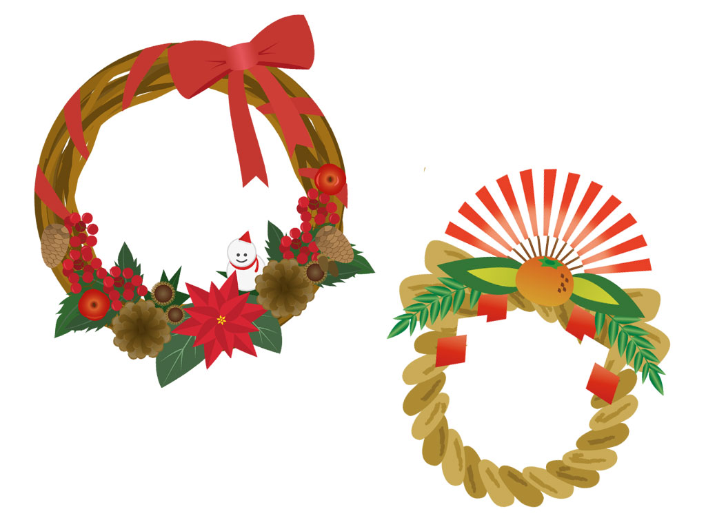 フラワーアレンジメント　クリスマスリース＆お正月アレンジ